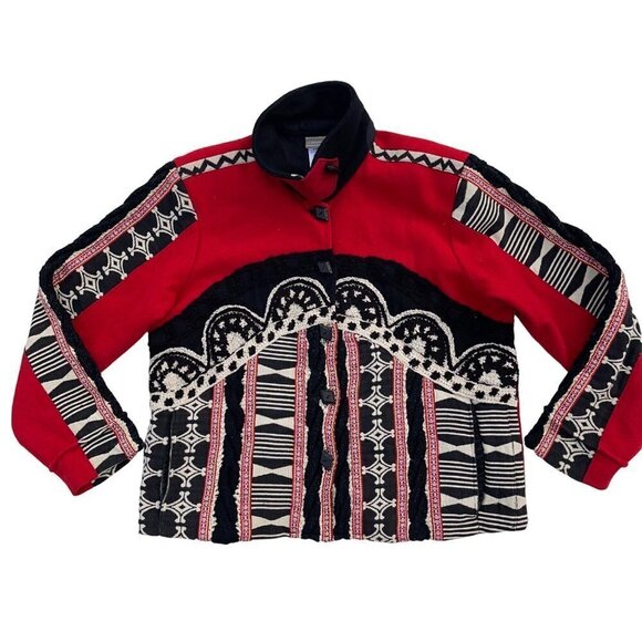 Vintage Coldwater Creek LARGE Southwest Red Wool & Tapestry Boho Jacket/Coat - Picture 1 of 7